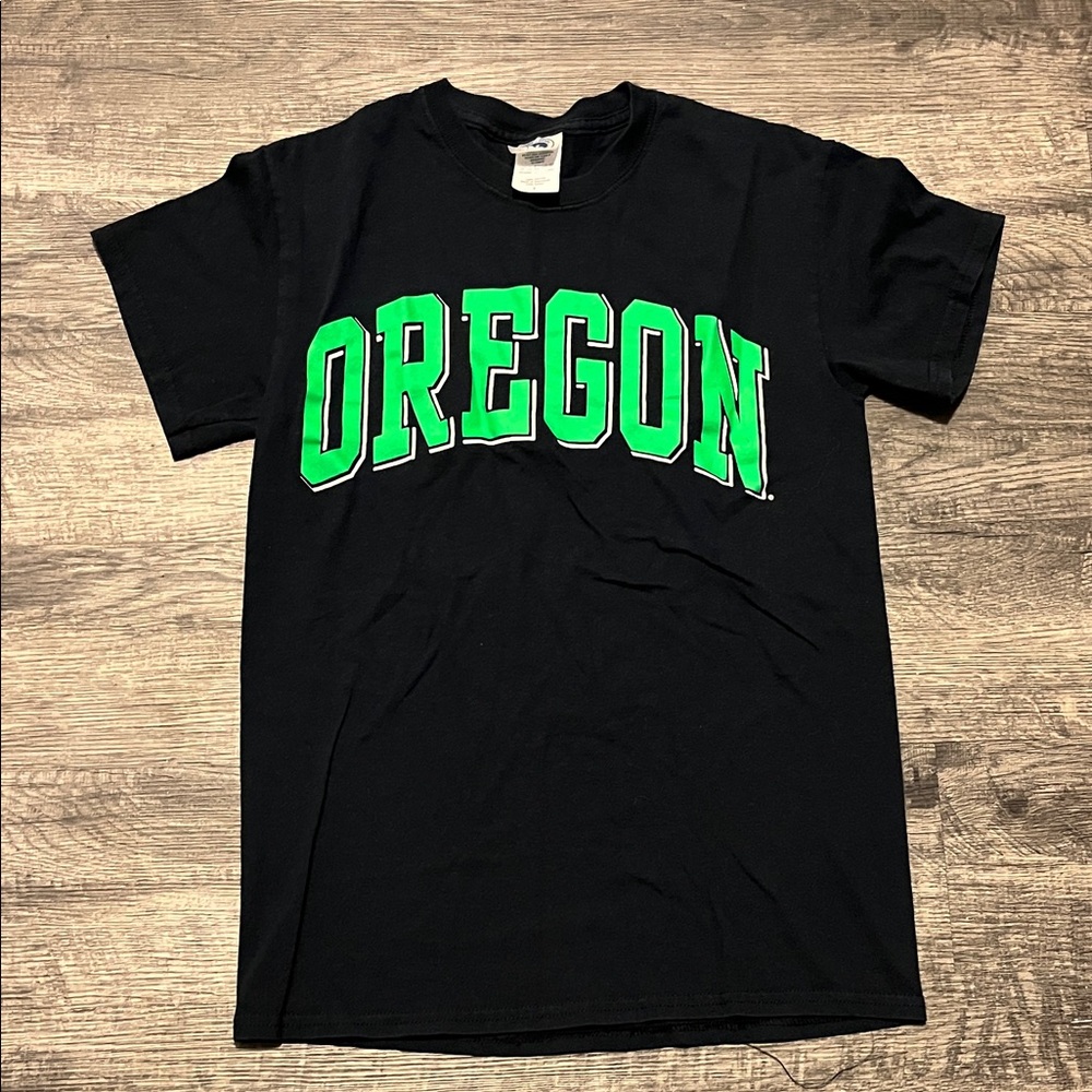 Classic Black Tee with Green Oregon Design